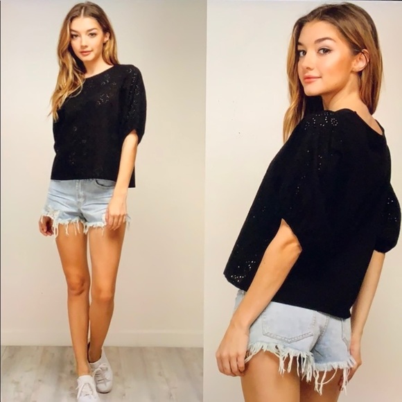 Mustard Seed black eyelet short sleeve Top - Picture 1 of 2